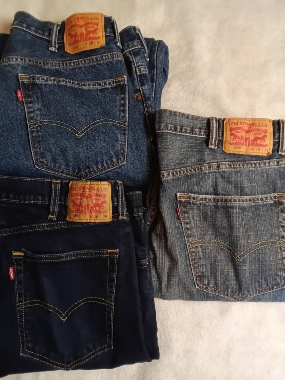 Lot of 3 Levi's Red Tab Jeans Blue Men's Size 38x34 Styles 550 505 560